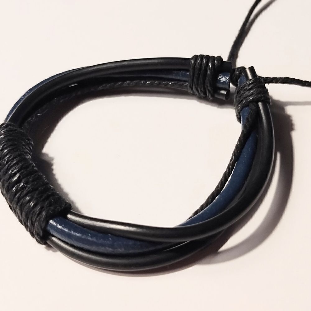 Men's bracelet leather‎ layered black new d76
